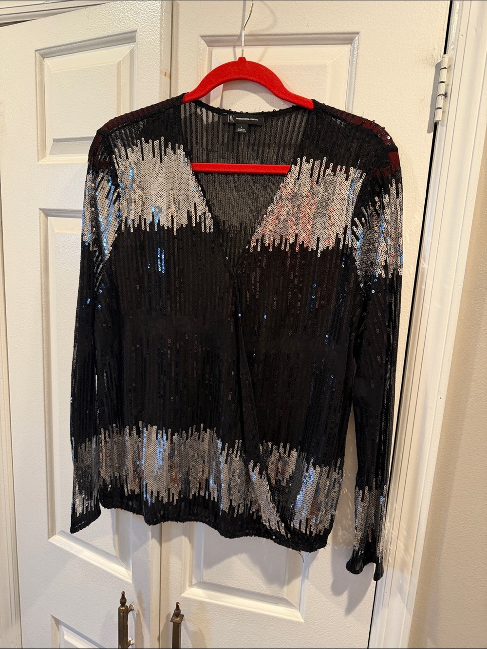INC International Concepts Black Long-Sleeve Sequin Cardigan